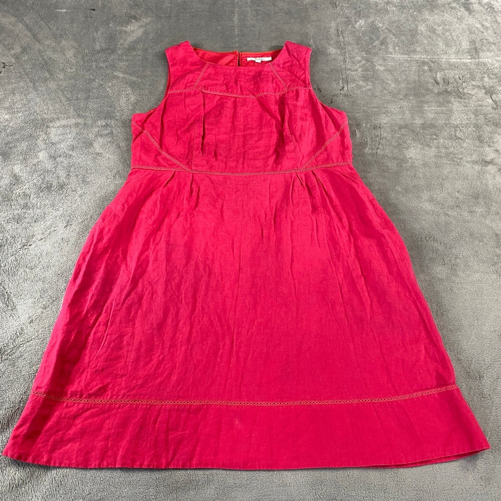 Boden Dress Womens 18L Pink Linen Sleeveless Shift A-Line Eyelet Lace Lagenlook